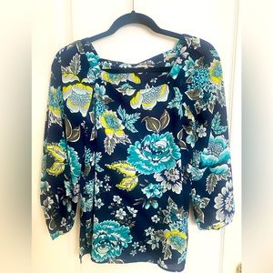 Loft Outlet navy blue flowered blouse, Size XS